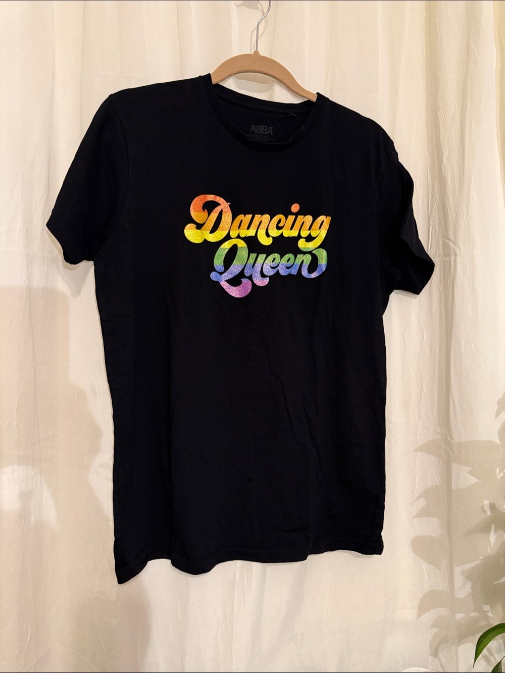 ABBA 'Dancing Queen' Black Tee with Rainbow Glitter Script - Picture 3 of 6